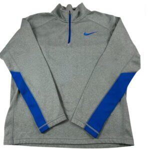 Nike Men's Therma Fit Gray Royal Blue Stripe 1/4 Zip Long Sleeve, M